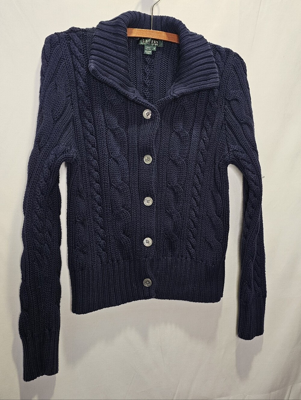 Lauren Ralph Lauren Navy Blue Cable Knit Button Front Cardigan